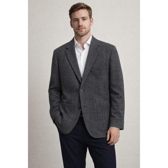 Banana Republic Tweed Blazer 48R Charcoal Wool Blend Sport Coat Tailored